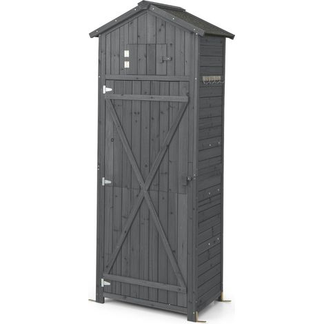 Práctica caseta de jardín 75 x 50 x 180,5 cm con mesa plegable y 3 estantes estilo escandinavo madera gris 200015500