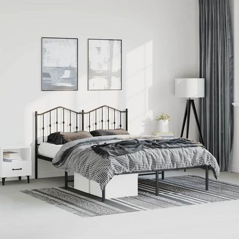 Metal Bed Frame without Mattress with Headboard Black 135x190cm vidaXL (1/5)
