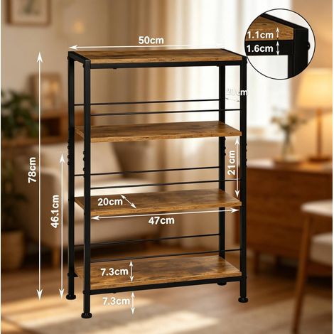 Étagère de rangement moderne autoportante en MDF et métal 50x78x20 cm, capacité 60 kg