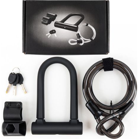 Fahrradschloss, robustes Bügelschloss + 120 cm Kabel, sicherer und bequemer, praktische Tragehalterung, kratzfester Silikonschutz, universell für Roller und Fahrräder (1/4)
