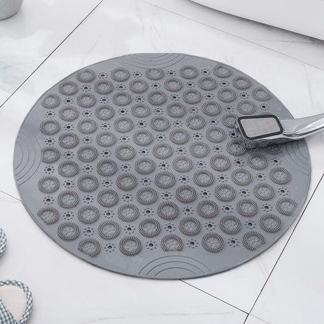 Tapis de salle de bain en caoutchouc gris antidérapant 5555CM, Tapis antidérapant rond en TPR pour salle de bain, tapis de douche avec ventouse (1/4)