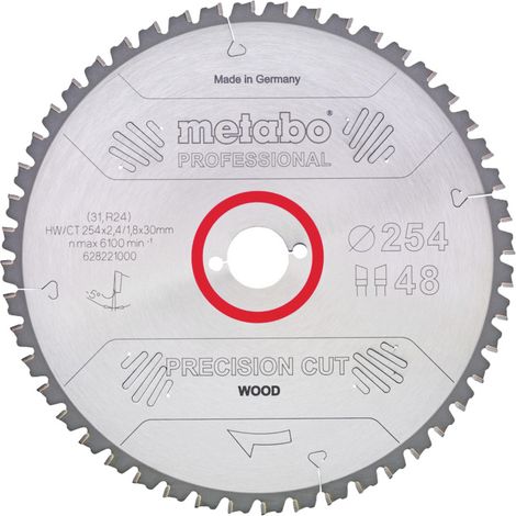 Metabo – Lame de scie circulaire 305 mm – Alésage 30 mm – 48 dents en biseau alterné – Coupe précise pour bois dur – Angle de 5° négatif - CT 305 X