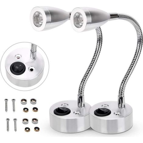 Applique murale à LED 12V LED Spot Interrupteur de lampe de lecture Camper Van Caravane Van Bateau Camping-car Lumière chaude(2 pièces) (1/5)