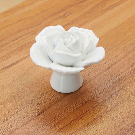 Poignée de meuble en céramique blanche pour porte, tiroir, placard et armoire – Bouton de tirage en forme de rose, quincaillerie de meuble (Blanc)