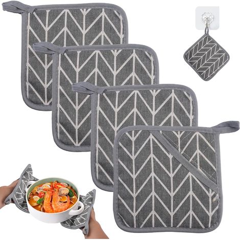 4 manoplas de cocina de algodón de 17x17 cm – antideslizantes/lavables – con asa – para cocinar/barbacoa
