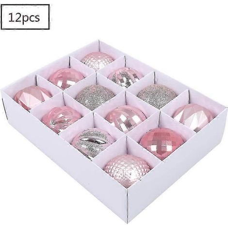 Boules de Noël roses, ensemble de 12 décorations, boîte de boules de Noël en plastique, incassables, décorations pour sapin de Noël (1/4)