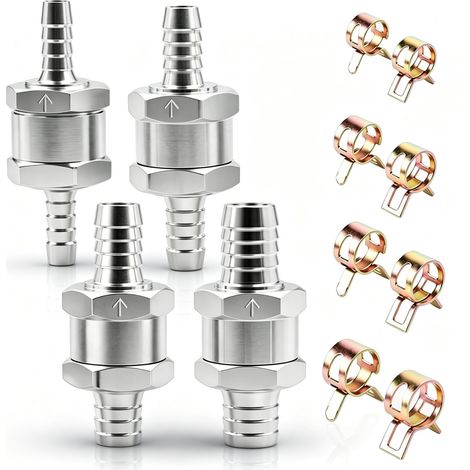 4 Clapet Anti Retour Gasoil en Alliage 8 Colliers à Ressort M7/9/11/13 Kit 12 Valve de Carburant en Alliage d'Aluminium 6/8/10/12 mm Adaptés Essence Diesel Eau Huile pour Systèmes de Carburateurs (1/5)