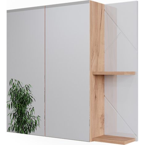 Badspiegelschrank Irma, Goldkraft Eiche/Weiß Hochglanz, 80 x 75 cm, Vicco