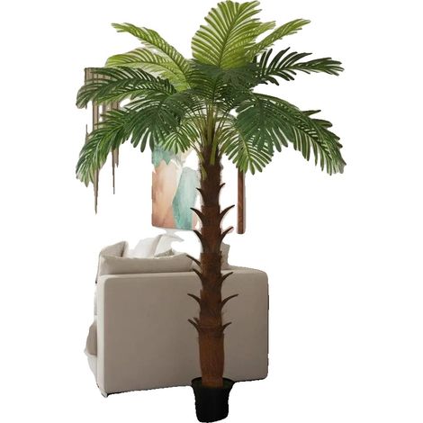 Palmier Cycas Artificiel, Plante Façon Réaliste, Arbre Décoratif d'Intérieur, vert armée (1/2)