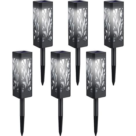 Lampes solaires de jardin au sol, design carré ajouré, décoration extérieure pour pelouse, étanches (1/4)