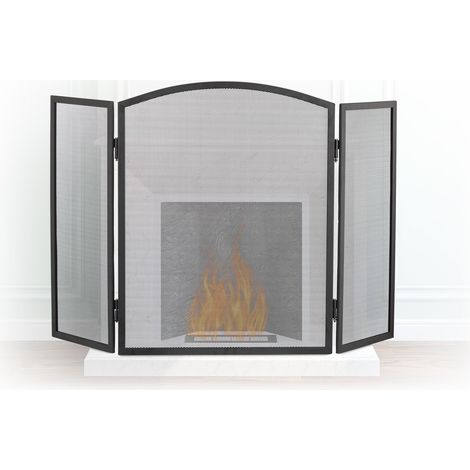 Relaxdays Funkenschutzgitter Stahl, dreiteiliges Gitter gegen Funkenflug, Kaminschutzgitter H x B: 62 x 96 cm, schwarz (1/5)