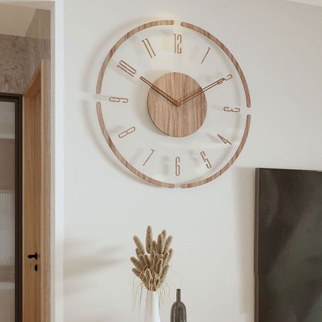 Horloge murale ronde en bois robuste – Design ajouré vintage – Mécanisme silencieux – Installation facile avec crochet (1/5)