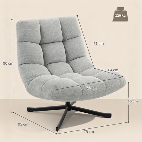 Fauteuil pivotant à assise large, aspect chenille déperlant, pieds croisés en acier, gris clair (1/5)