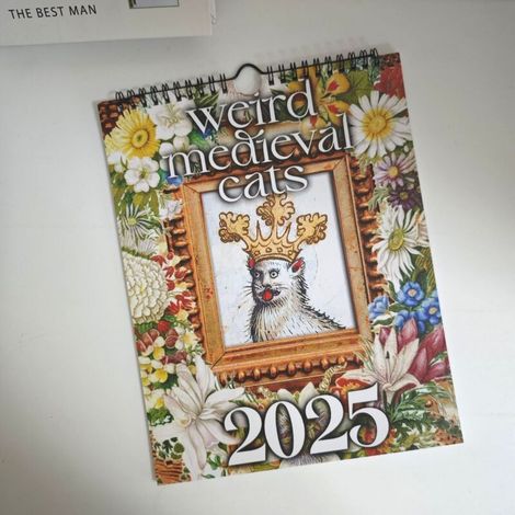 Calendrier mural 2025 avec chats médiévaux étranges, 12 mois, à suspendre, papier couché, 11 x 8,5 pouces (1 pièce) (1/5)