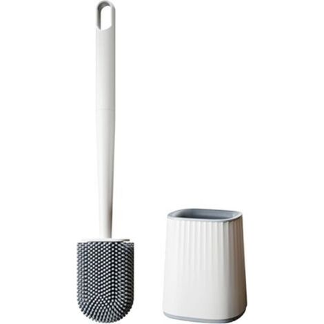 Brosse de toilette en silicone – brosse et support, anti-goutte, antibactérienne, ventilée, séchage rapide, inodore, brosse murale/de sol, blanche (1/5)