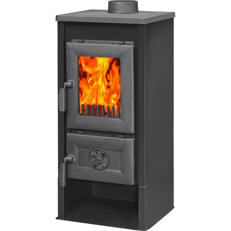 Stufa riscaldamento a legna con struttura in acciaio e ripiano in ghisa 7 kw - Black (1/5)