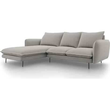 Canapé d'angle gauche 5 places en tissu structurel gris clair (1/5)