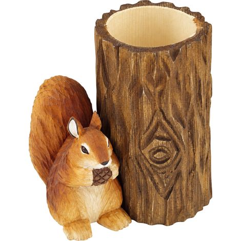 Pot à crayons écureuil en bois avec taille-crayon intégré 12 cm (1/3)