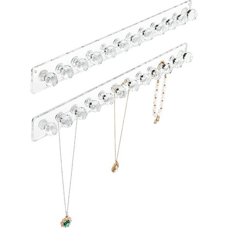 Pendant collier, porte-collier mural, organisateur de bijoux en acrylique, crochets de bijoux muraux pour colliers, bracelets et chaînes, organisateur et stockage accrochés, 2-pack clair (1/5)