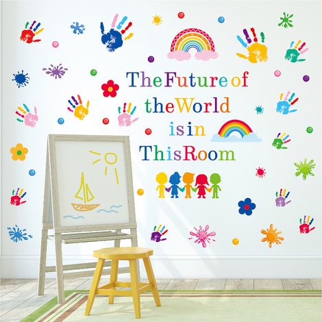 Décorations murales pour enfants, stickers muraux empreintes de mains pour salles de classe, stickers muraux inspirants pour salles de jeux, chambres d'école, jardins d'enfants