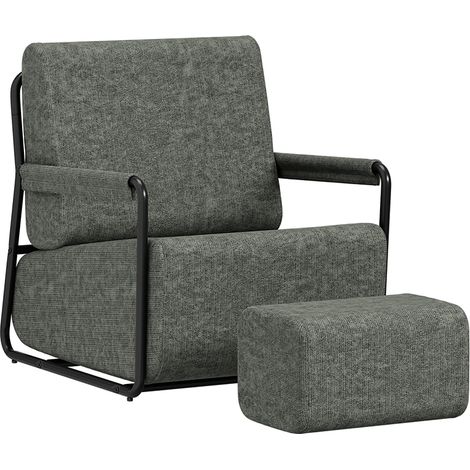 SoBuy Fauteuil velours gris foncé design confortable Fauteuil relax avec repose-pieds indépendant Fauteuil de salon, chambre ou bureau 74×67×78 cm Capacité de charge 143 kg FST99-DG (1/5)