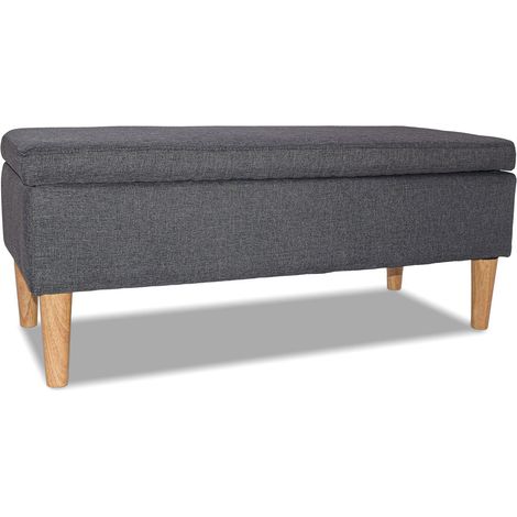 ISTANBUL - Cassapanca ottomana con contenitore da 42L. Panca fondoletto pouf in tessuto con seduta imbottita e piedi in legno di pino colore Space Grey