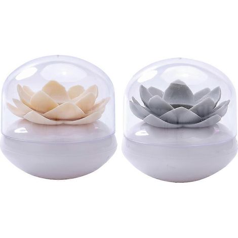 Lot de 2 boîtes de rangement en plastique pour cotons-tiges, en forme de lotus.-8.5X8CM (1/3)