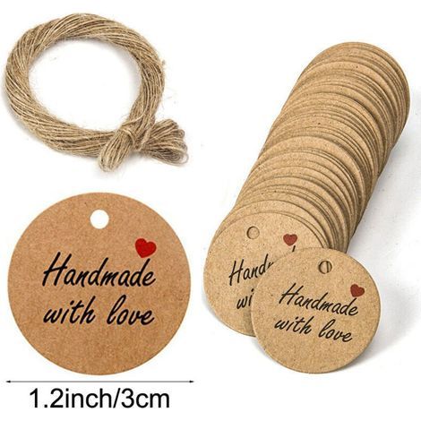 Packung mit 100 Geschenkanhängern aus Kraftpapier, 3 x 3 cm, rund, mit Schnur, für Weihnachts-, Geburtstags- und Kommunionsgeschenke (braun) (1/4)