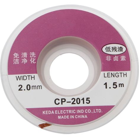 Mèche à désouder - Cuivre sans oxygène - Largeur 2 mm - Longueur 1,5 m - Pour réparation électronique - 1 pièce (1/5)
