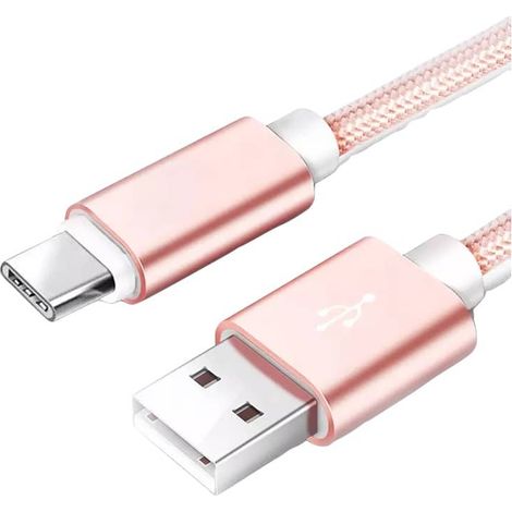 Cable USB C carga rápida y sincronización Nylon trenzado 2 M Rosa 2A (1/3)
