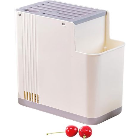 Support mural pour couverts et baguettes avec trous de drainage, organiseur de cuisine multifonctionnel pour comptoir ou mur, installation sans perçage, plateau d'égouttement amovible (gris) (1/5)