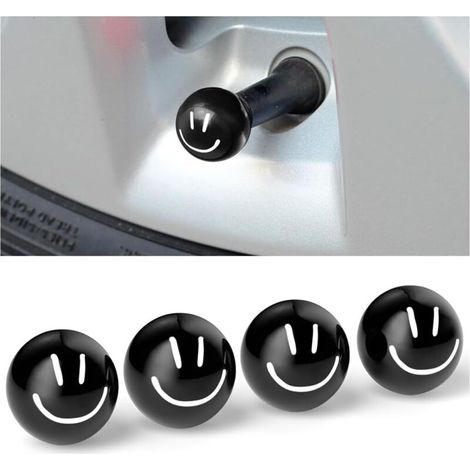 4 Pièces Bouchons Valve Bouchons Poussière pour Voiture, Capuchons Valve Cuivre Pneus Roues, Bouchon Valve Pneu Voiture, Valves De Voiture Accessoire Pneu Couvre-Valve(Smiley Noir) (1/5)
