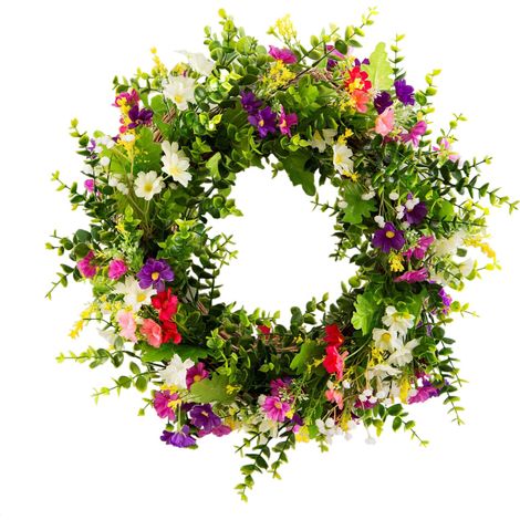 Couronne de porte, Printemps/Été, Toutes saisons, Fleurs artificielles, Feuilles vertes, Couronnes pour porte d'entrée, Extérieur, Fenêtre, Mur, Jardin, Mariage, Fête-AquaForge (1/5)