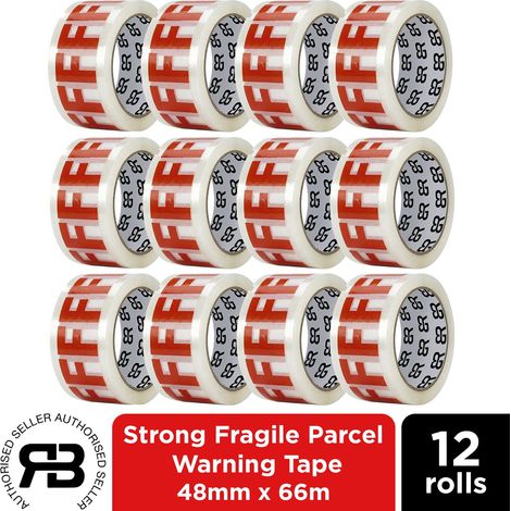 Fragile Tape 48mm x 66m Packing Tape for Parcels & Boxes, 12 Rolls (1/5)