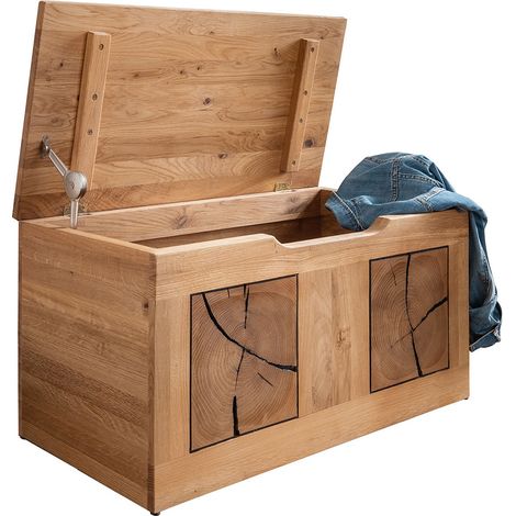Sitztruhe B/H/T ca. 80/40/40 cm modern in Eiche massiv geölt mit Hirnholz KIMBERLEY-69 (1/5)