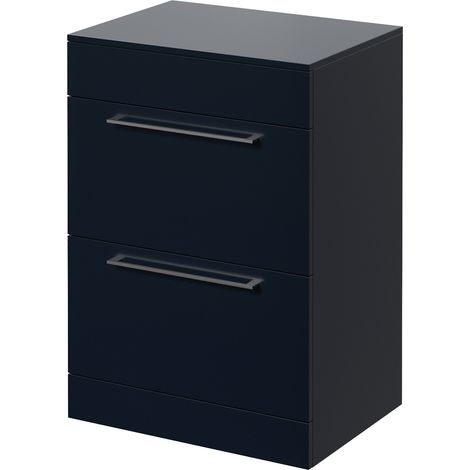 Napoli 460 Deep Blue 600mm 2 Drawer Vanity Unit for Countertop Basins - 600mm - Chrome 320mm Handle