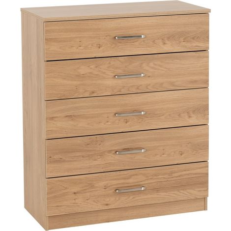 Dakota 5 Drawer Chest - L36 x W75 x H90.5 cm - Oak
