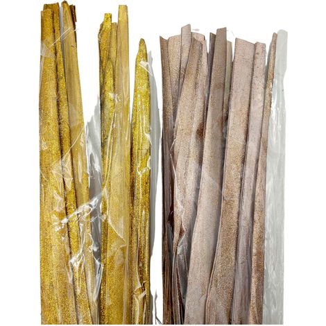 10er Set künstliche Palmenblätter 100cm Gold Glitzer lackiert Dekoration (1/2)