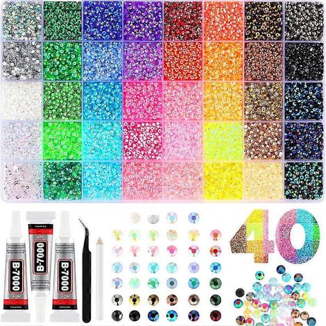 32 000 strass en résine gel multicolores de 3 mm, disponibles en 40 couleurs, pour la décoration d'ongles, les loisirs créatifs, la reliure et le maquillage. Idéal pour le nail art, les loisirs créati (1/5)