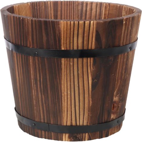 Holzblumentopf mit Metallrand und Griffen, 21 x 18 x 16 cm – Vintage-Kollektion (1/3)