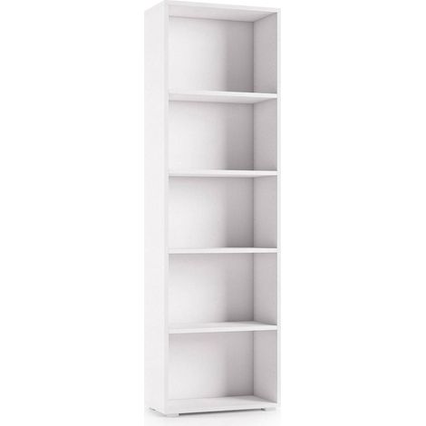 Dmora - Bücherregal Dedjoum, Bibliothek mit 4 verstellbaren Einlegeböden, Bücherregal, Schrankwand mit Regalen, 100% Made in Italy, 60x30h195 cm, Weiß (1/5)
