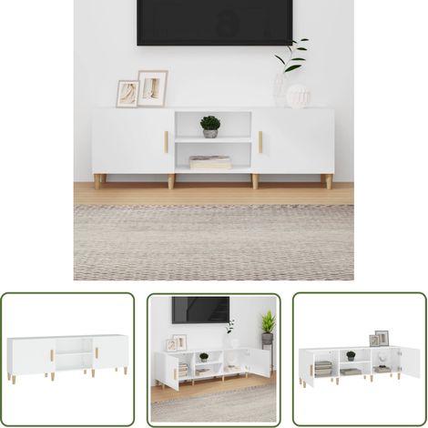 The Living Store Meuble TV Blanc 150x30x50 cm Bois d'ingénierie - Meubles Tv - Meuble Tv - Support Tv - Unité Tv - Meuble Design (1/5)