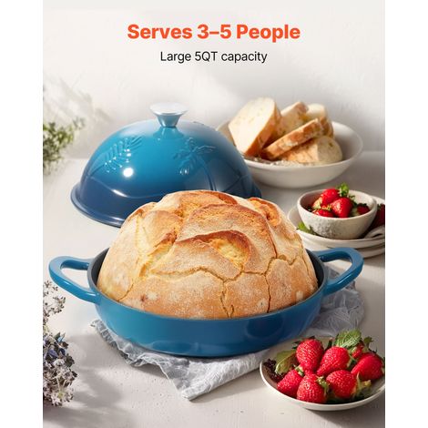 Cocotte en fonte 4,73 L marmite émaillée pour cuisson du pain au levain, avec couvercle et deux poignées, robuste et durable, pour… (1/5)