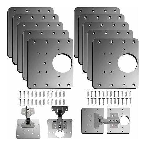 10 Pièces Plaque Reparation Charniere Porte d'armoire,plaque de réparation de charnière de porte de placard de cuisine avec trou, supports de fixation plats en acier inoxydable avec vis (1/5)