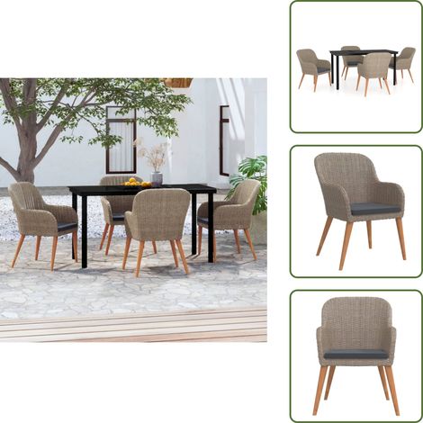 Sillas de jardín - vidaXL Juego de comedor de jardín 5 piezas con cojines marrón - Cojines para sillas