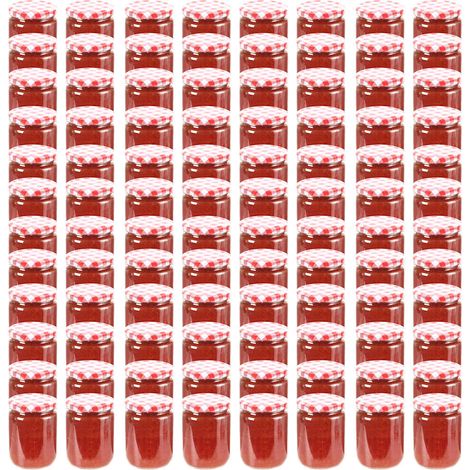 Pots à confiture Couvercle blanc et rouge 96 pcs Verre 230 ml (1/5)
