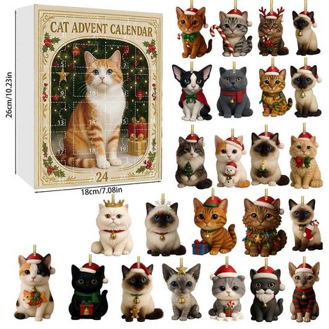 Nouveauté 2025 : Calendrier de l'Avent pour les amoureux des chats, boîte surprise, décoration pour sapin de Noël en acrylique (1/5)