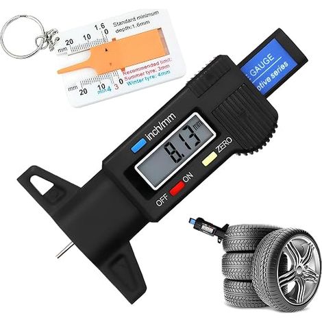 2pcs Digital Depth Gauge 0-25.4mm Digital Tyre Depth Gauge with Large LCD Display and Blue Tyre Depth Measuring Tool for Cars, Trucks and Motorcycles (1/5)