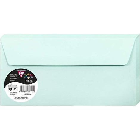 Enveloppe - CLAIREFONTAINE - Pollen - 110x220mm - 120g - Vert jade - Paquet de 20 (1/2)