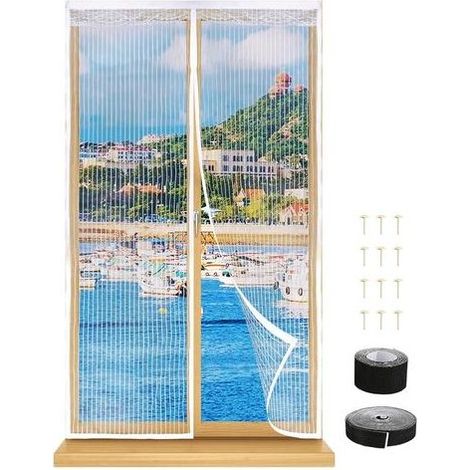 TAISHENGDA Zanzariera per finestre tagliabile su misura 130 x 150 cm, con strisce adesive, maglia fine senza foratura – Bianco trasparente (1/5)